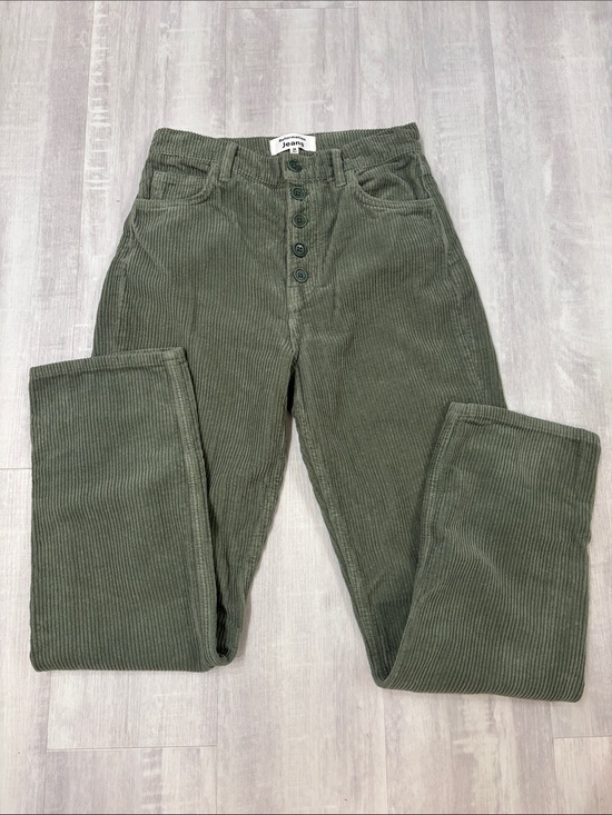 Reformation Denim - Reformation Jeans Cynthia Button Fly High Rise Olive Green Corduroy Straight Leg